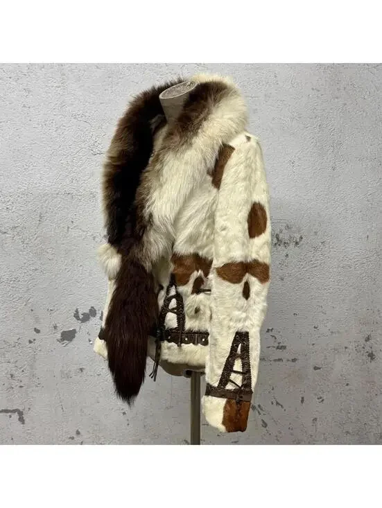 Vintage Y2K Cow-Print Rabbit & Fox Fur Jacket - Picture 5 of 8